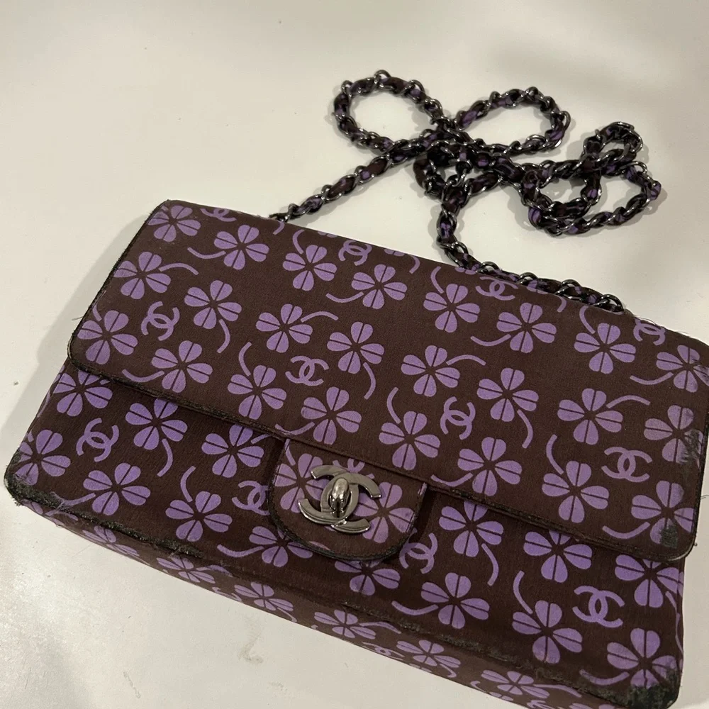 CHANEL Brown and Purple Floral CC Turnlock Crossbody Bag